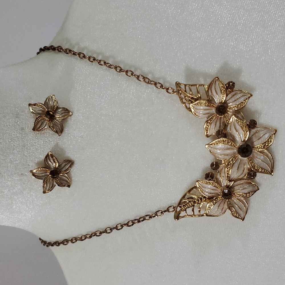 Gold Floral Necklace and Earring Set